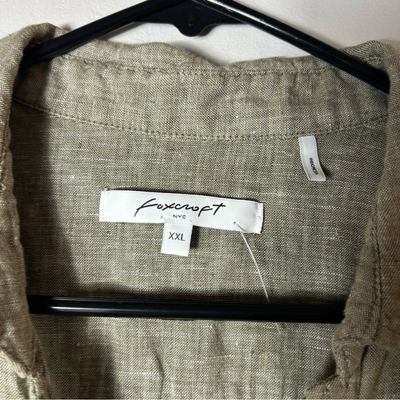 Foxcroft Oatmeal Lagenlook 100% Linen Long Sleeve Button Down Top - Picture 8 of 9